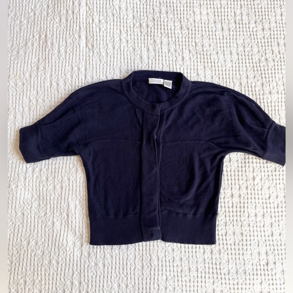 Barneys New York Sweaters - Barneys New York Navy Short-Sleeve Cardigan- cotton/cashmere, vintage